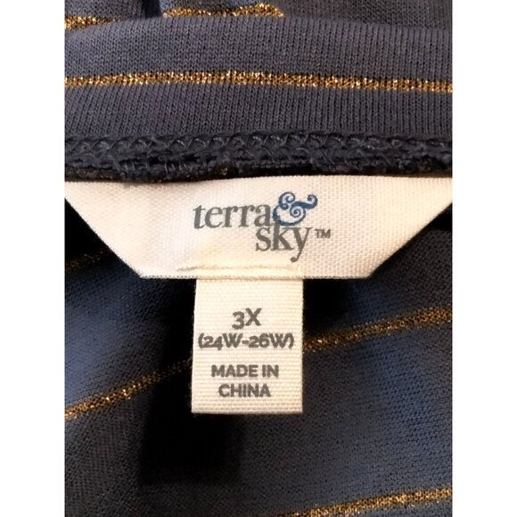 Terra & Sky 3X Long-Sleeve Blue Top With Gold Stripes Ruffle Accents - Picture 8 of 9